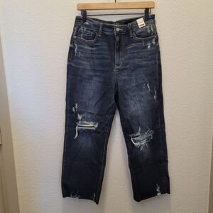 Judy Blue Albany High Women's Distressed wide leg cropped Jeans